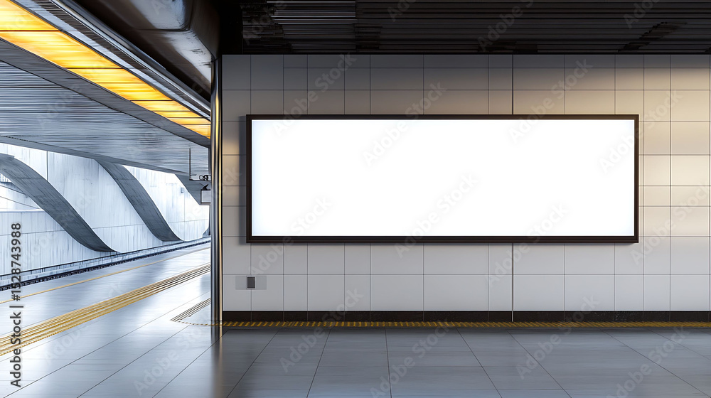 Fototapeta premium Empty horizontal billboard 2:1 ratio in modern subway station mockup with clean urban background design