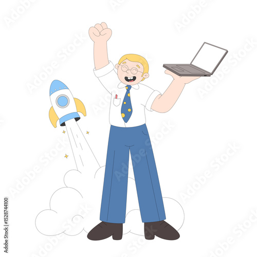 Man celebrating successful startup