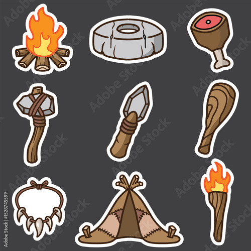 set of stone age primitive good for sticker, badge, elment design, icon, print design, etc