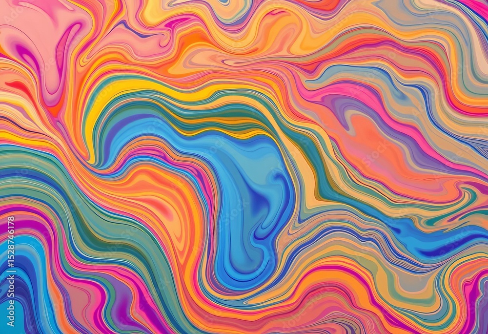 Fototapeta premium Fluid, vibrant, multicolored abstract waves with dynamic, swirling motion, vibrant, bright