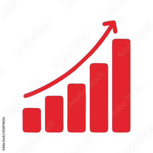 Red ascending bar chart with arrow