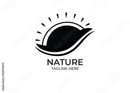 Adventure mountains and sun logo icon design. Editable, black and white vector
