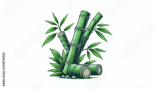 Green bamboo branches and leaves isolated on white, symbolizing nature, growth, and Asian tranquility