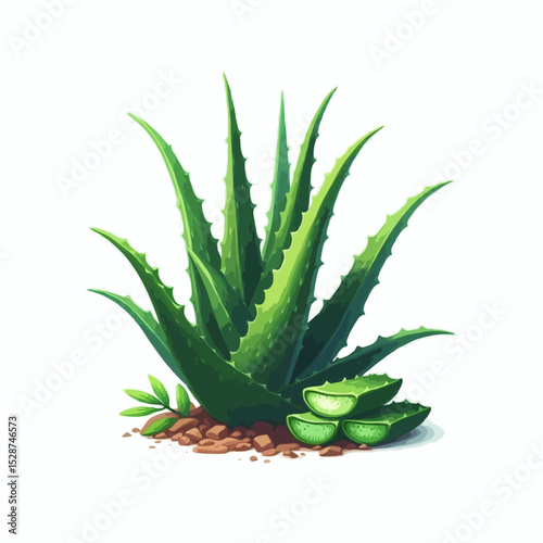Isolated aloe vera plant with succulent leaves, a natural herb for health