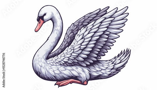 Black or white background swan bird animal illustration vector silhouette with feather wing design