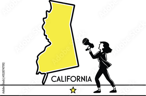 California State Advocacy with Megaphone and Graphic Representation of the State