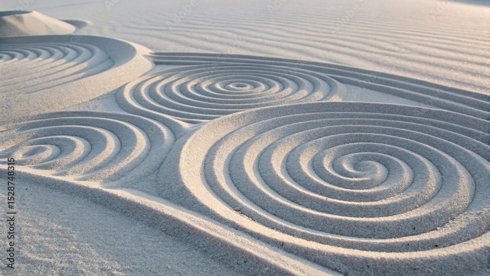 Naklejka premium Spiral pattern in sand dunes on a sunny winter day.
