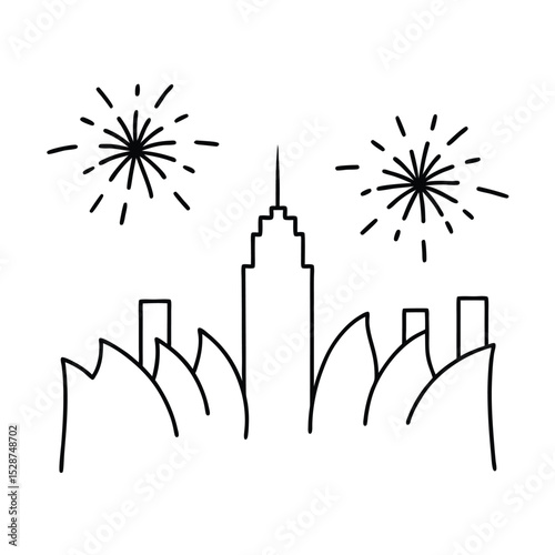 Sydney skyline fireworks line drawing simple illustration