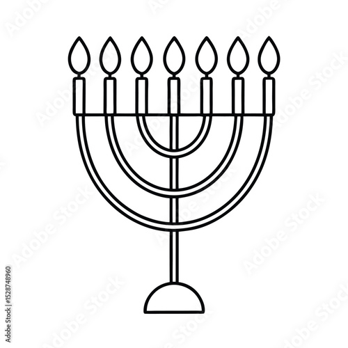 Seven branched menorah line drawing jewish holiday symbol