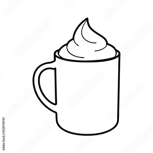 Whipped cream coffee mug line drawing illustration