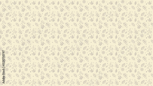 seamless leaves doodle line art. Pattern of several leaves combination with line art style on pale yellow version2.