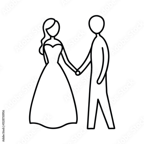 Simple line drawing of bride and groom holding hands