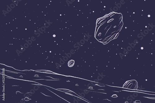 Flat Design of Beautiful Landscape in Planet Surface with Rock Stone in Outer Space