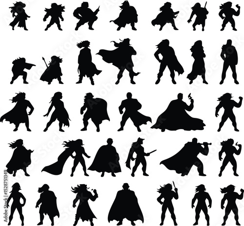 Vector silhouettes of fashionable people in various poses and styles for design use, stunning collection