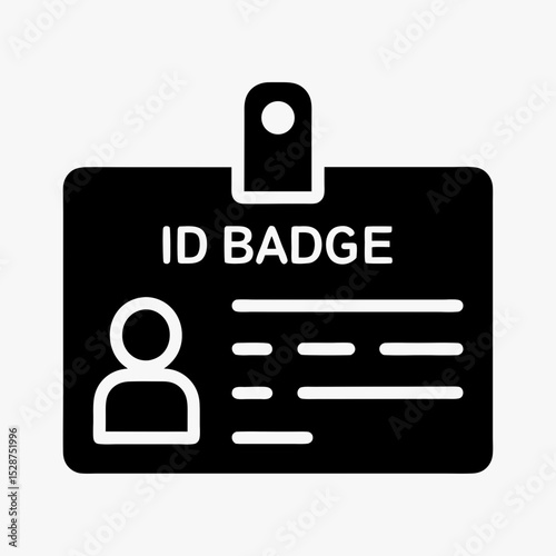 ID badge icon in black and white, identification card with profile silhouette and text lines, personal information symbol