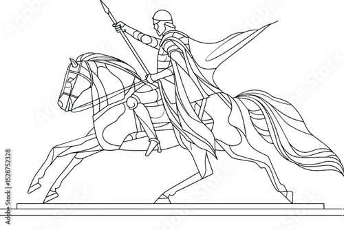 Ancient Iberian rider in attack. Antique and Medieval Cavalry Drawing.	