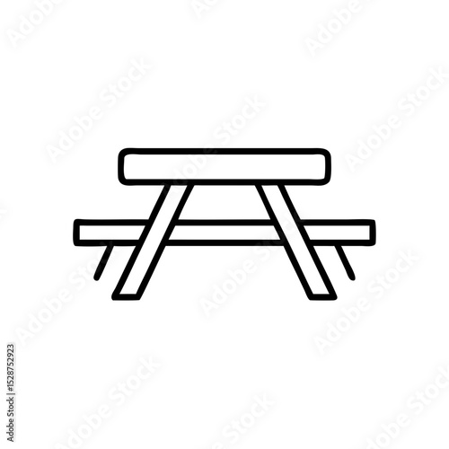 Picnic table in outline style, black and white, Oktoberfest outdoor seating