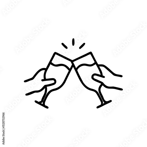 Toasting hands holding beer mugs in outline style, celebration symbol