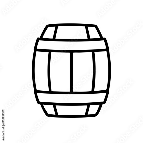 Wooden keg barrel in outline style, black and white, Oktoberfest beer icon