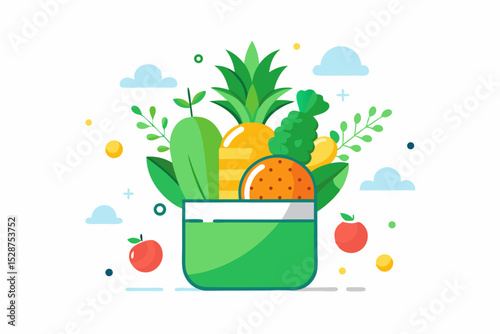 market bag fresh fruits greens organic food