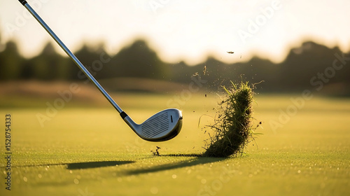 Golf Club Hitting Ball with Divot	
