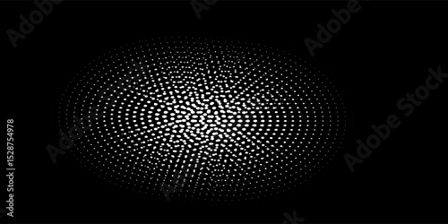 Modern abstract background. Halftone dots in circle form. Spiral logo, icon or design element. Black dots on a white background and white dots on the black side.