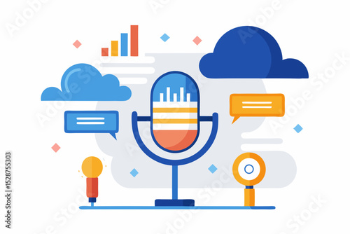 Voice Search SEO Icon with Microphone Waveform  