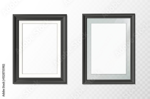 3d realistic vector icon illustration. Set of black picture frames in rectangular shape. Isolated on transparent background.