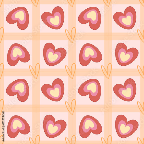 Seamless pattern featuring pink love on Light pink squares form the background