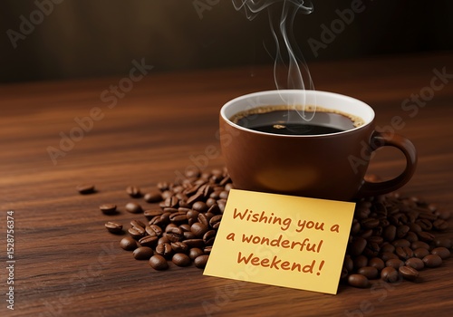Aromatic Coffee Beans and a Warm Cup Wish You a Wonderful Weekend
