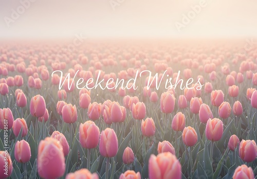 Serene Pink Tulip Field at Sunrise Weekend Wishes Greeting Card