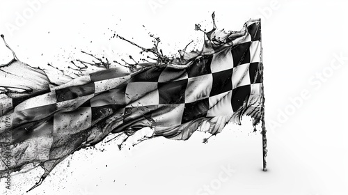 Dynamic grunge checkered racing flag waving in the wind symbolizing speed and competition