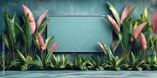 a banner that fuses tropical plants elements incorporating vibrant colors and exotic patterns, 