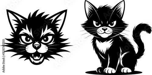 Hyperactive cat silhouette with spiky fur and angular features, perfect for mascot designs, branding, children's products, and playful illustrations