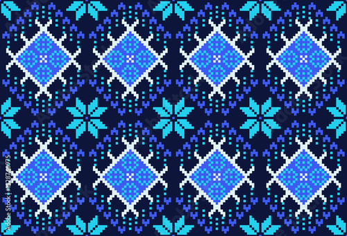Cross stitch pattern concept showcasing traditional ethnic geometric pattern, Design for textile, background,carpet,wallpaper,clothing,wrapping,Batik,fabric,Vector illustration	
