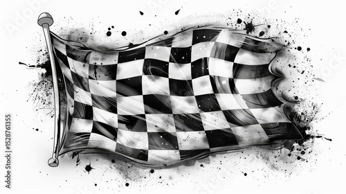Dynamic grunge checkered racing flag in motion  symbolizing speed and victory with bold effects