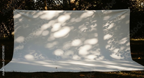 木漏れ日描く白布背景 柔らかな光と影の織りなす自然美. AI Generated