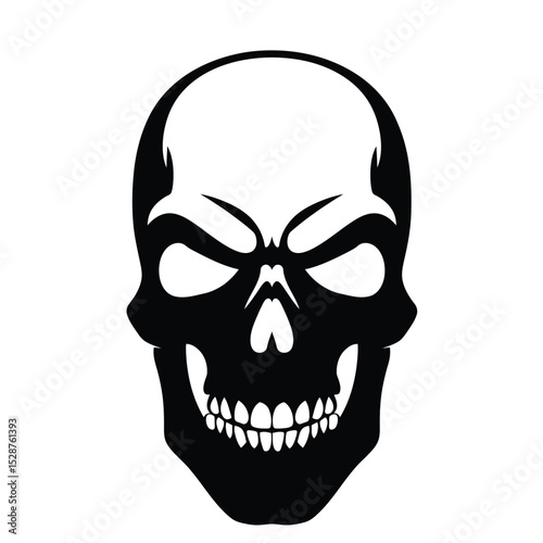 Stylized skull design black and white illustration