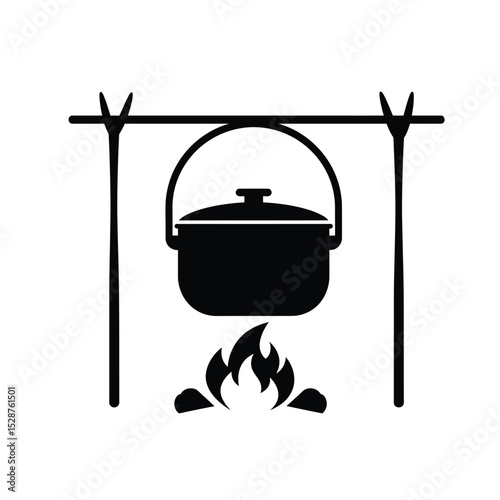Campfire cooking pot hanging over flames