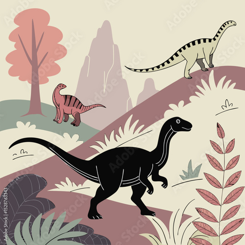 Collection of Black and Colorful Dinosaur Illustrations for Graphic Design Projects