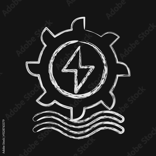 Icon hydro power. Renewable energy elements. Icon in chalk style.