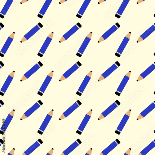 seamless pattern with blue pencil flat design