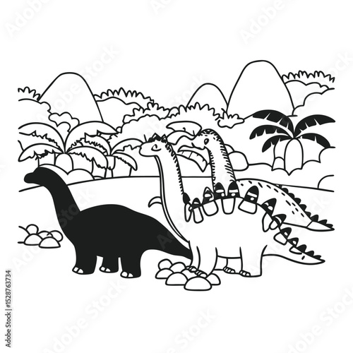 Collection of Black and Colored Dinosaur Illustrations for Graphic Design Projects