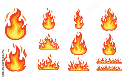 Collection of flame graphics in various shapes and sizes for design use