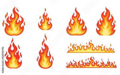 Collection of flame graphics in various shapes and sizes for design use