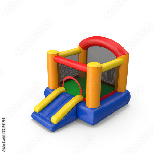 Colorful Inflatable Bounce House for Kids Isolated on Transparent Background