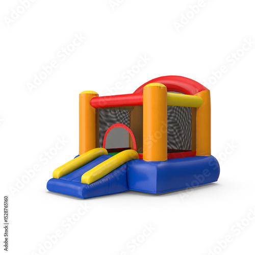 Colorful Inflatable Bounce House for Kids Isolated on Transparent Background