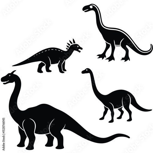 Silhouette Set Dinosaurs in Various Poses