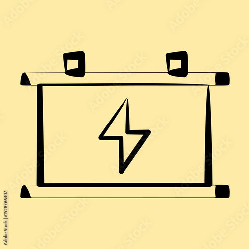 Icon accumulator. Renewable energy elements. Icon in hand drawn style.