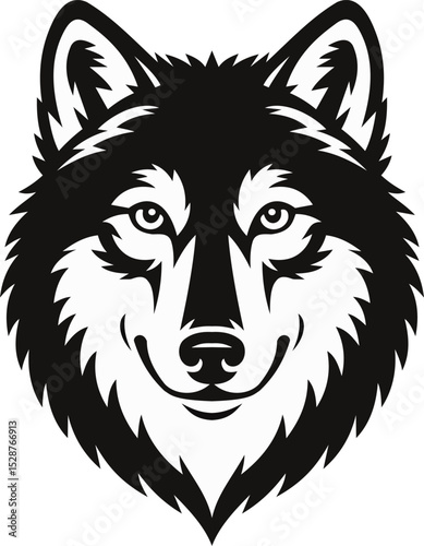 Presenting a striking black and white illustration of a wolf’s head, this design captures the majestic essence of one of nature's most powerful creatures.